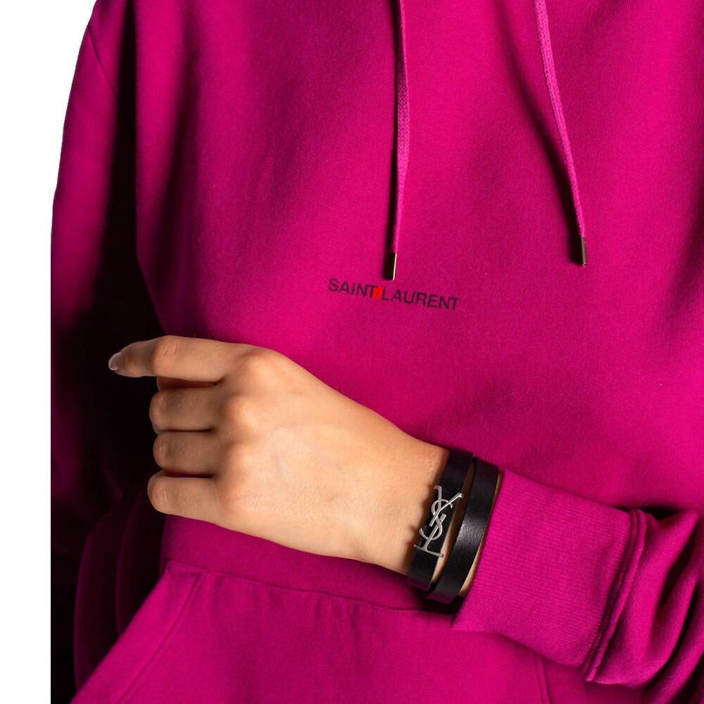 NEW SAINT LAURENT women's monogram leather bracelet in black - Picture 2 of 4